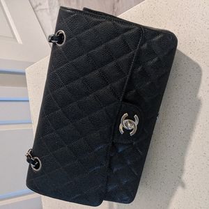 Chanel Medium Double Flap Caviar Black Bag